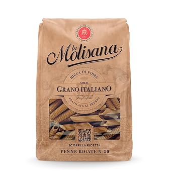La Molisana Penne Rigate N°20 Integrali Whole Wheat Semolina Pasta, 17.64 oz ℮ 1.1 lbs ℮ 500 g