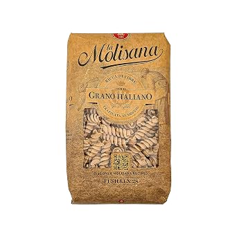 La Molisana Fusilli N°28 Integrali Whole Wheat Semolina Pasta, 17.64 oz ℮ 1.1 lbs ℮ 500 g
