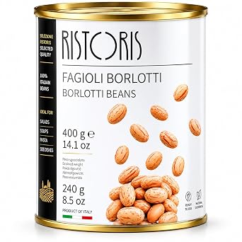 Ristoris Borlotti Beans in Brine  Ready to Eat High Protein & Fibre Italian Cranberry Beans  Ideal for Salads, Soups, Pasta, Stews & Mediterranean Recipes, 14.11 oz  400 g
