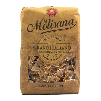 La Molisana Farfalle Rigate N°66 Intregali Whole Wheat Semolina Pasta, 17.64 oz ℮ 1.1 lbs ℮ 500 g