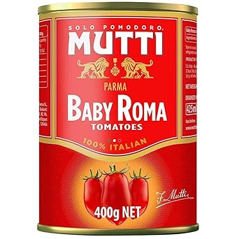Mutti Parma Baby Roma Tomatoes Naturally Sweet Italian Datterini Tomatoes in Tomato Juice for Pasta Sauce, Pizza, Soups & Mediterranean Cooking, 14.11 oz 400 g