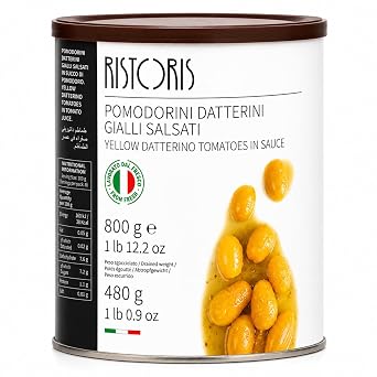 Ristoris Red Whole Italian Datterino Tomatoes in Tomato Sauce  Naturally Sweet Gourmet Cherry Tomatoes in Rich Tomato Juice  Ideal for Pizza Pasta Bruschetta & Mediterranean Recipes, 28.22 oz  800 g